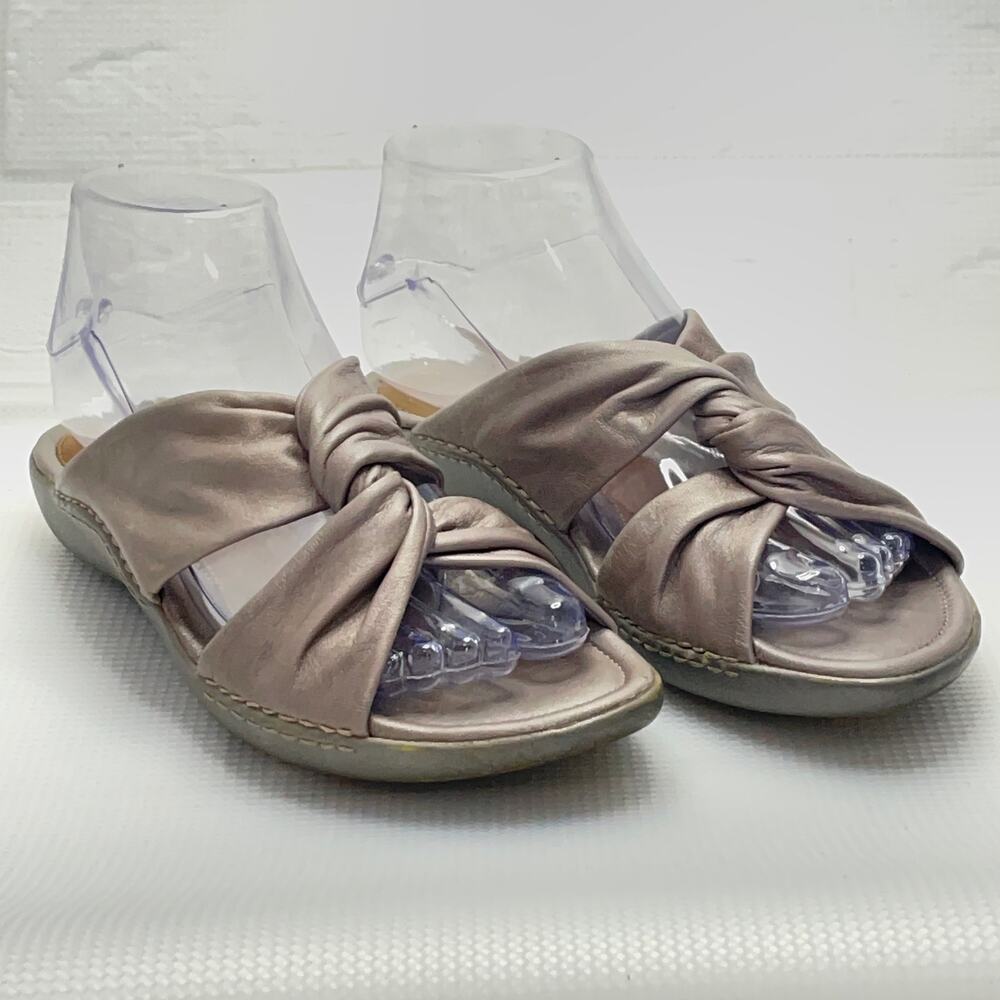 Geox Metallic Taupe Twist Strap Vamp Slide Sandals Size 37